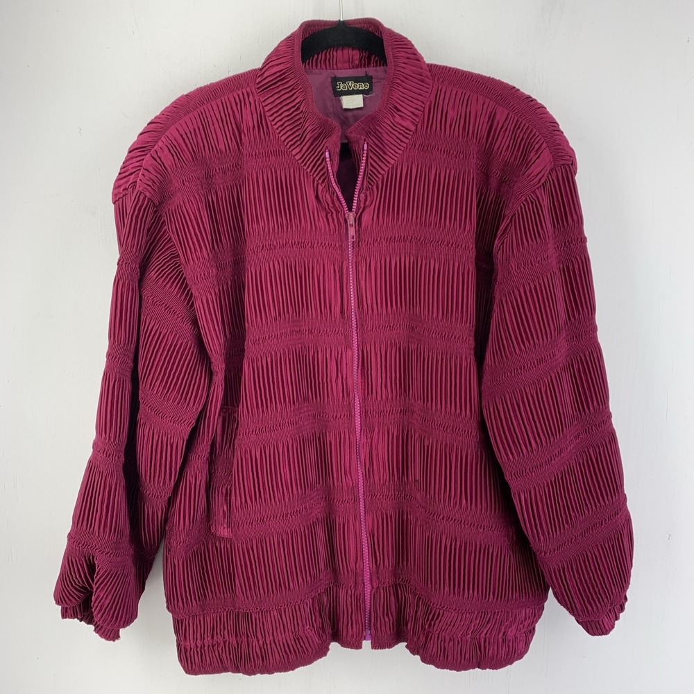 Vintage 90s Womens XL Vintage Ja Vene Magenta Full Zip Pleated Jacket Boho Dark